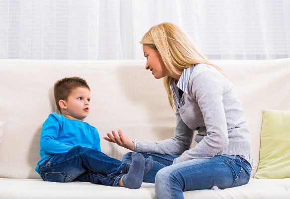 Mom talking to son
